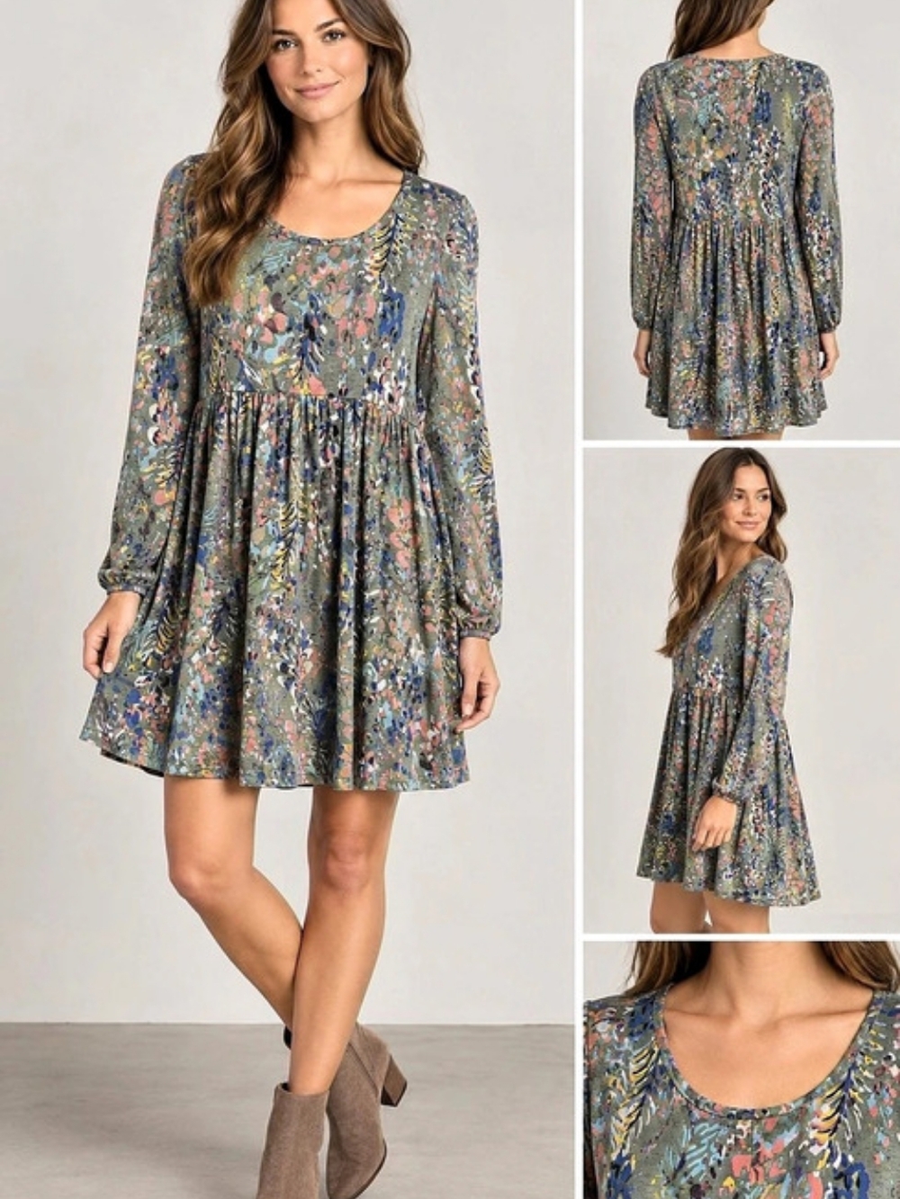 Jodifl Floral Mini Dress in Gray & Multicolor Like New